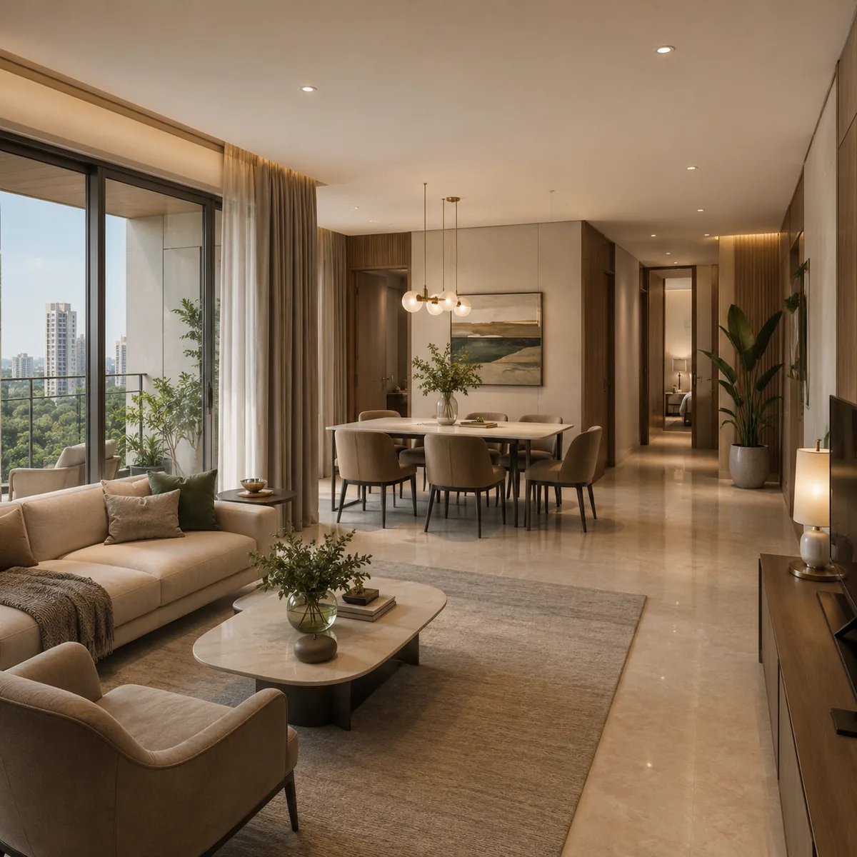 Assetz Nari & Nami indicative 3 BHK living and dining interior at about 1,650 sqft super built-up, roughly 1,120 sqft carpet Assetz Nari & Nami indicative 3 BHK living and dining interior at about 1,650 sqft super built-up, roughly 1,120 sqft carpet